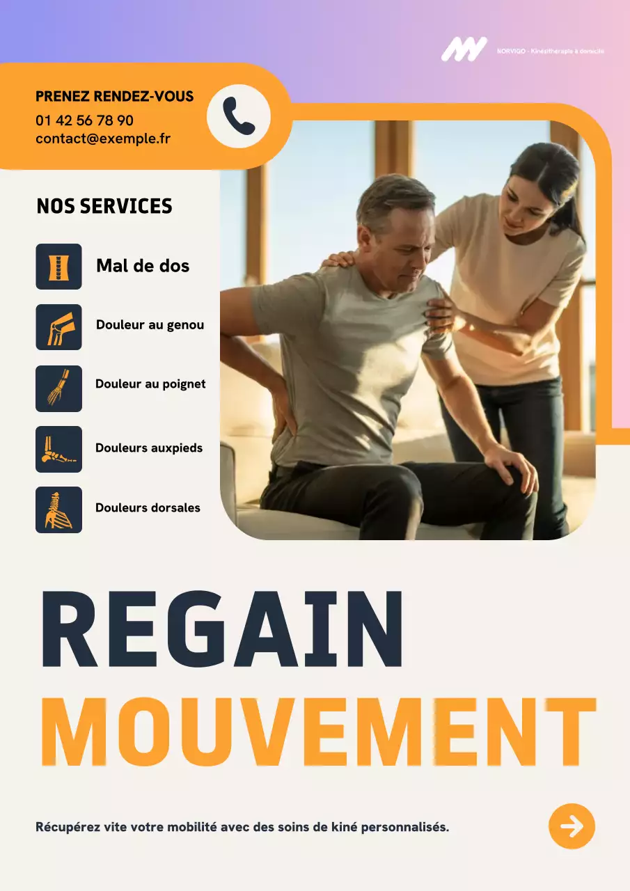 Affiche promotionnelle de physiothérapie moderne orange