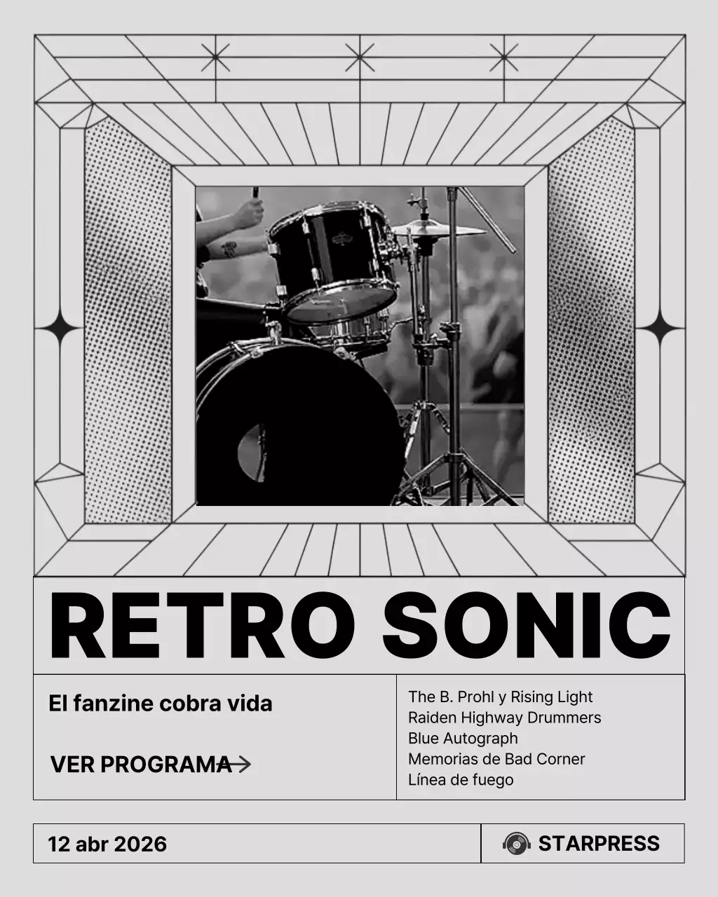 Anuncio de música retro gris en Instagram