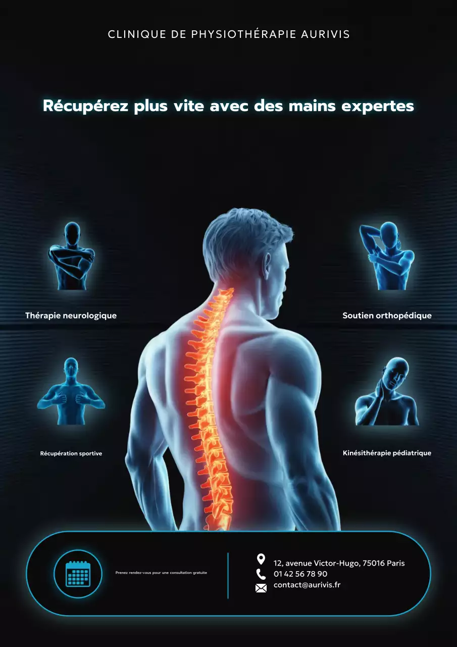 Affiche promotionnelle bleue moderne pour la physiothérapie