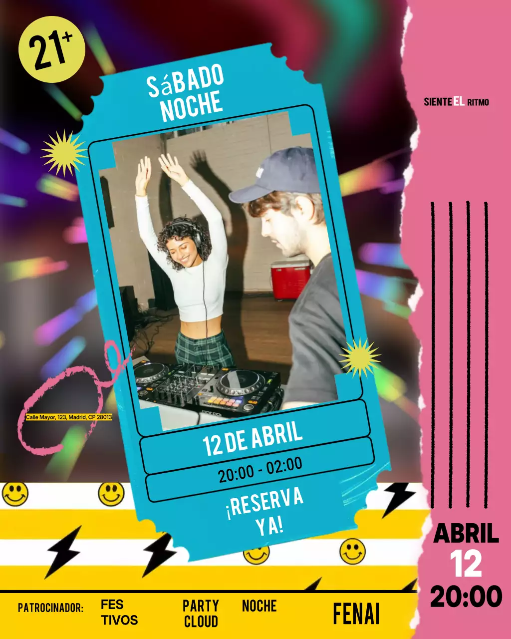 Publicación de Instagram sobre una fiesta retro azul