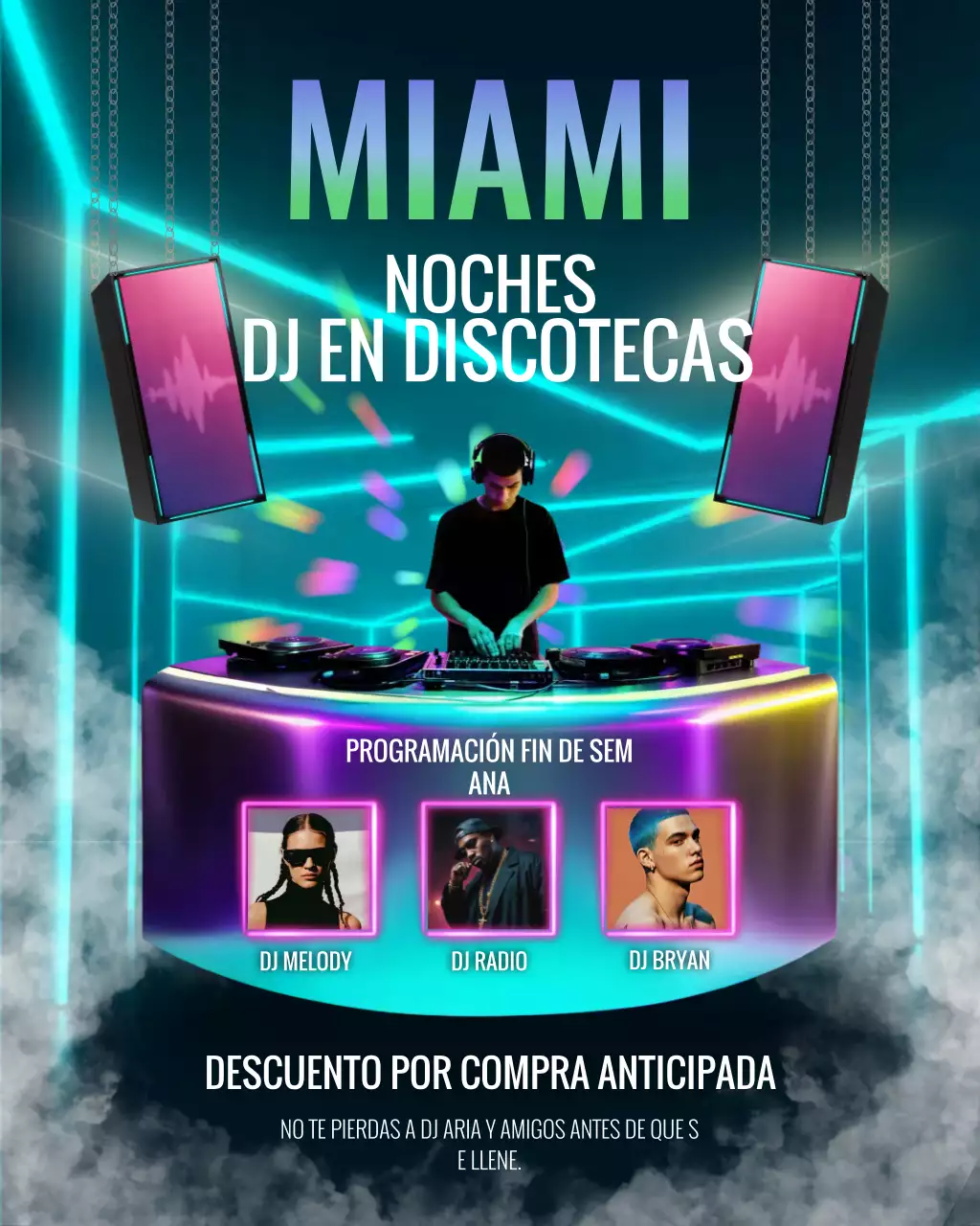 Publicación de Instagram de promoción de discoteca moderna Teal Neon