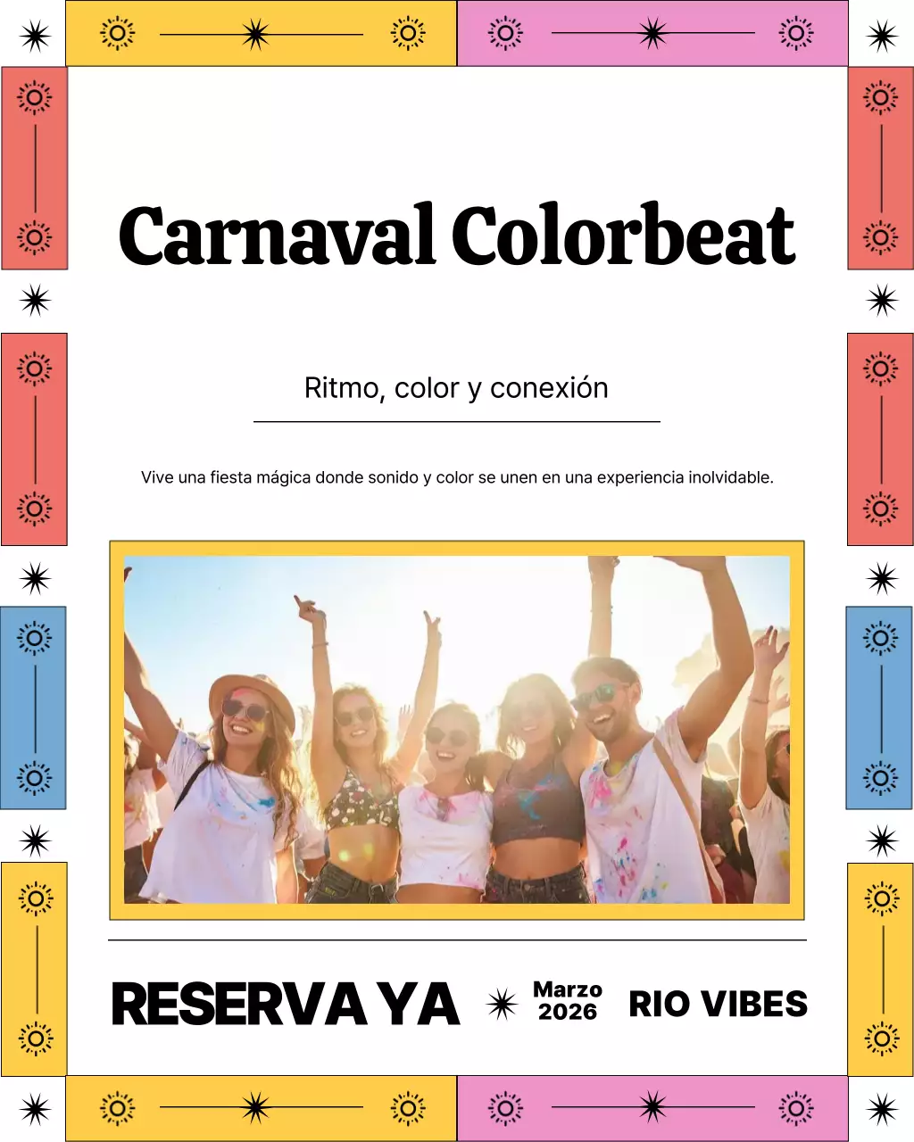 Publicación de Instagram sobre una colorida invitación a un festival retro