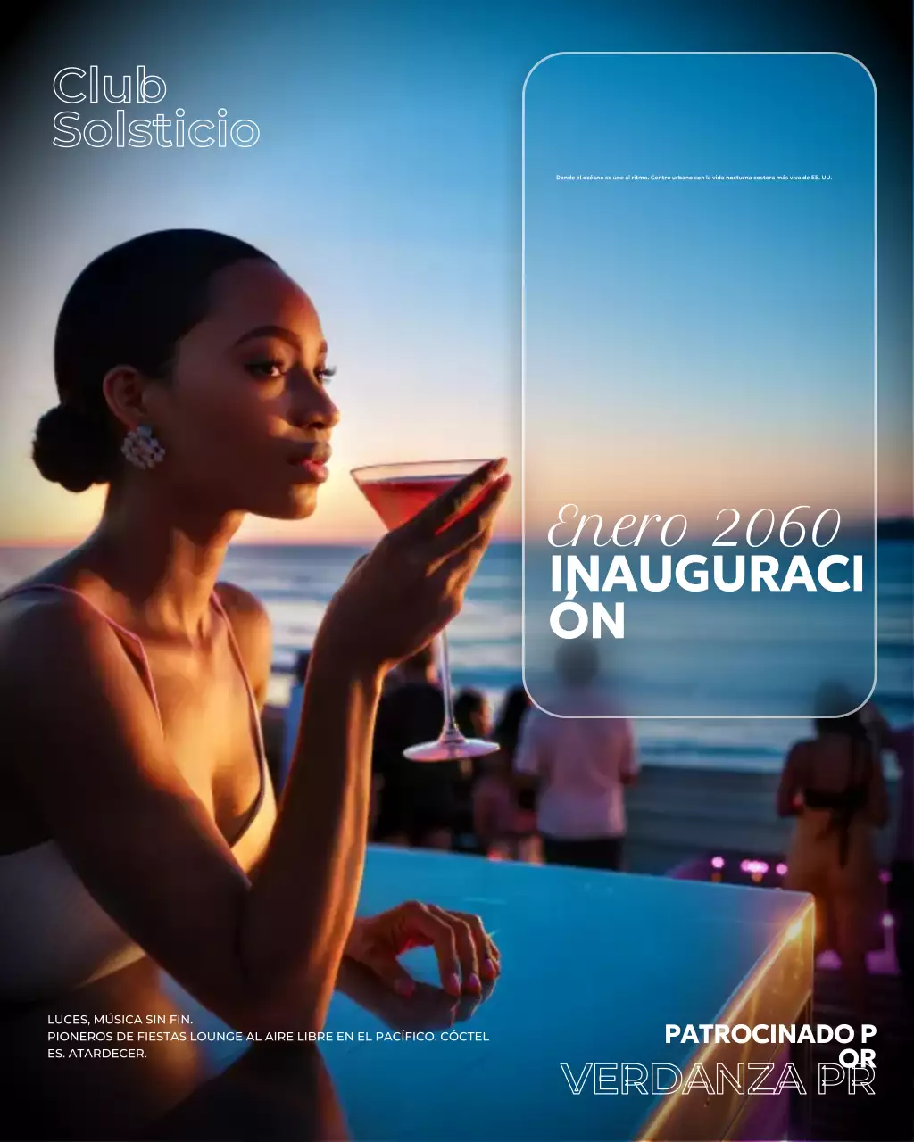 Publicación de Instagram sobre la promoción de la vida nocturna elegante en azul