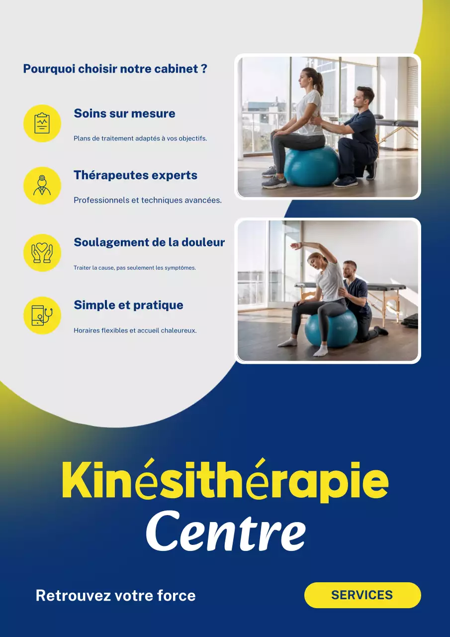 Affiche promotionnelle de la physiothérapie moderne bleue