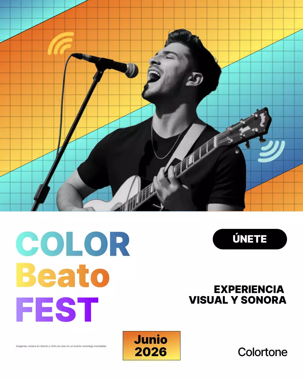 Publicación de Instagram de un anuncio de música moderna y colorida