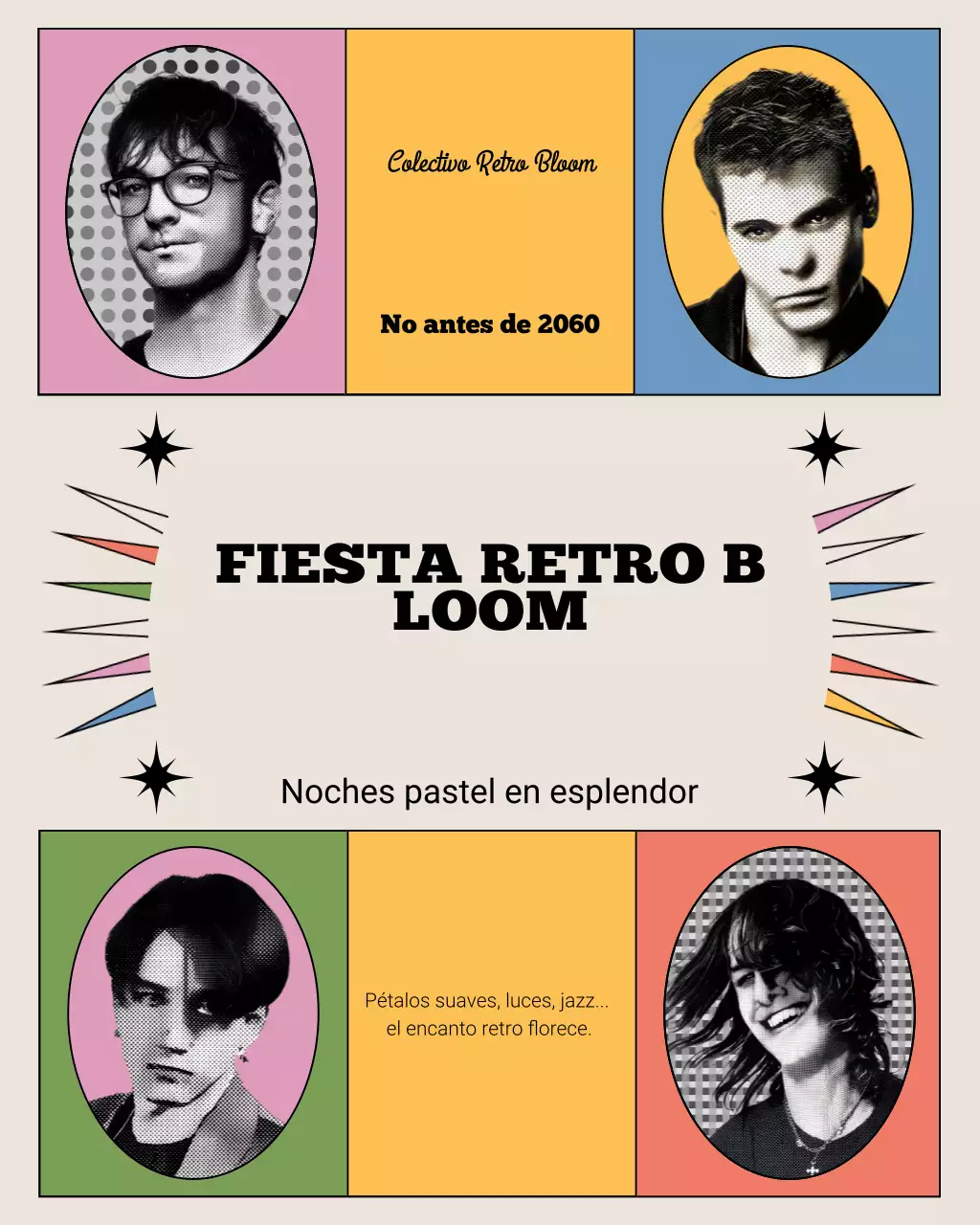 Publicación de Instagram sobre fiesta retro en color beige