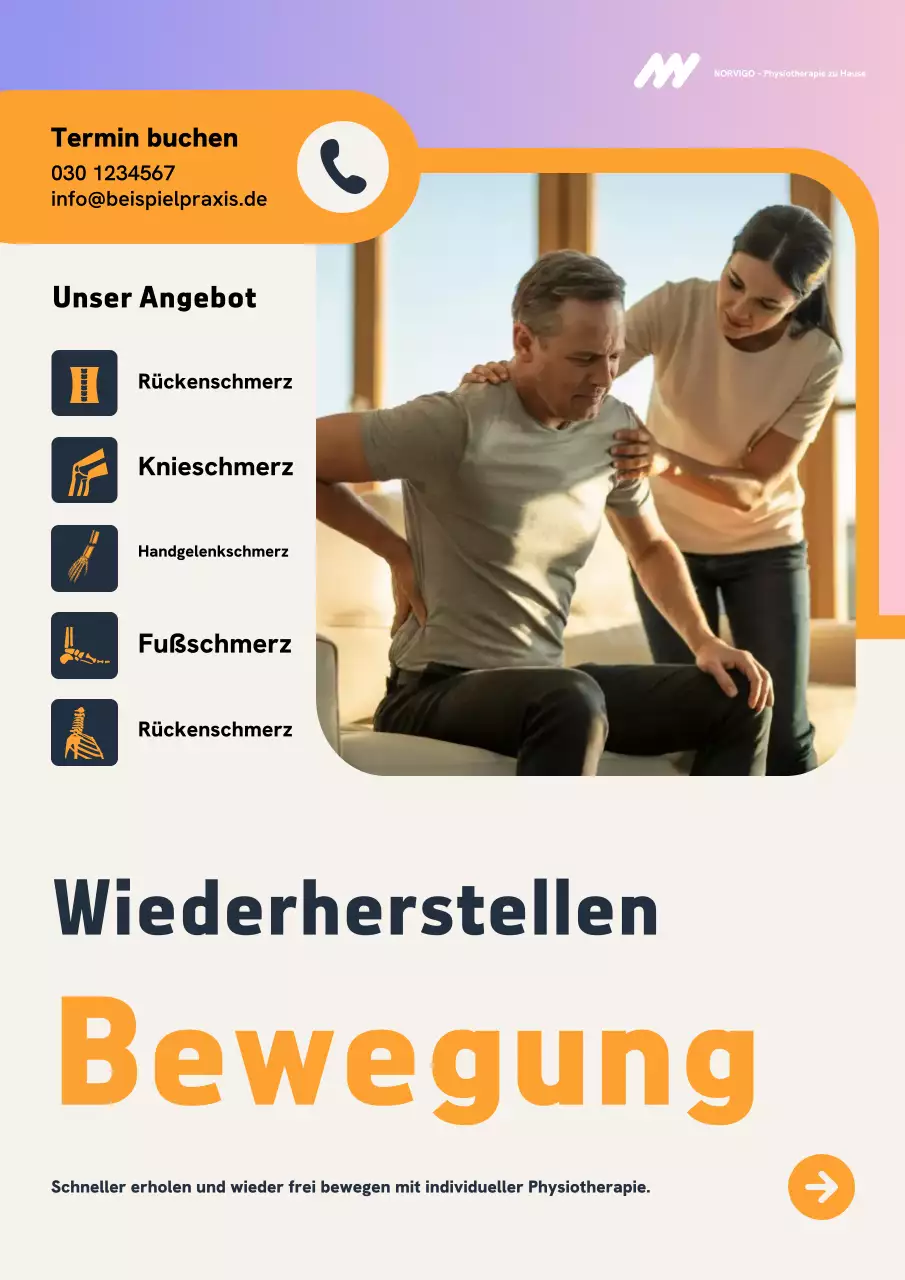 Werbeplakat für moderne Physiotherapie in Orange