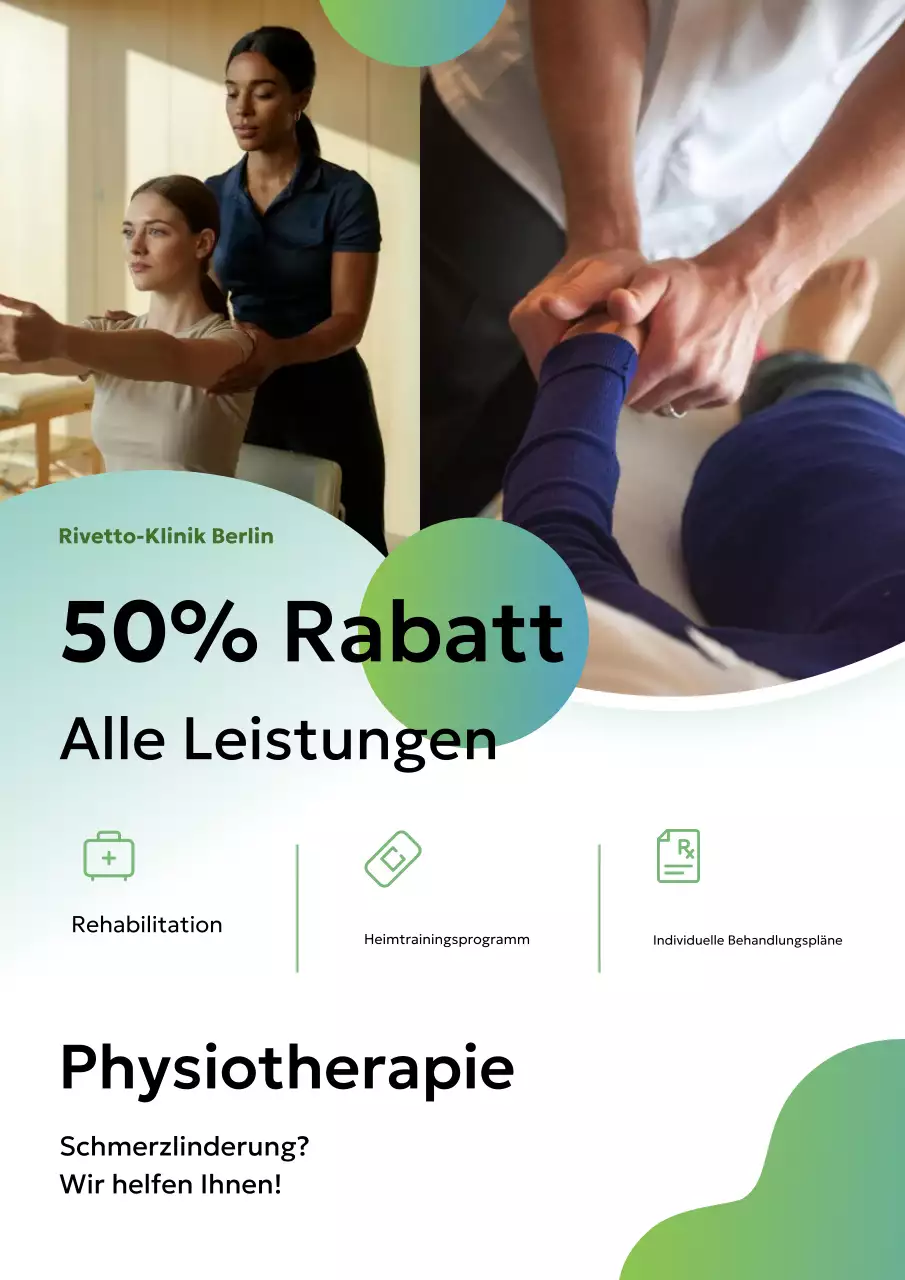 Werbeplakat für moderne, umweltfreundliche Physiotherapie
