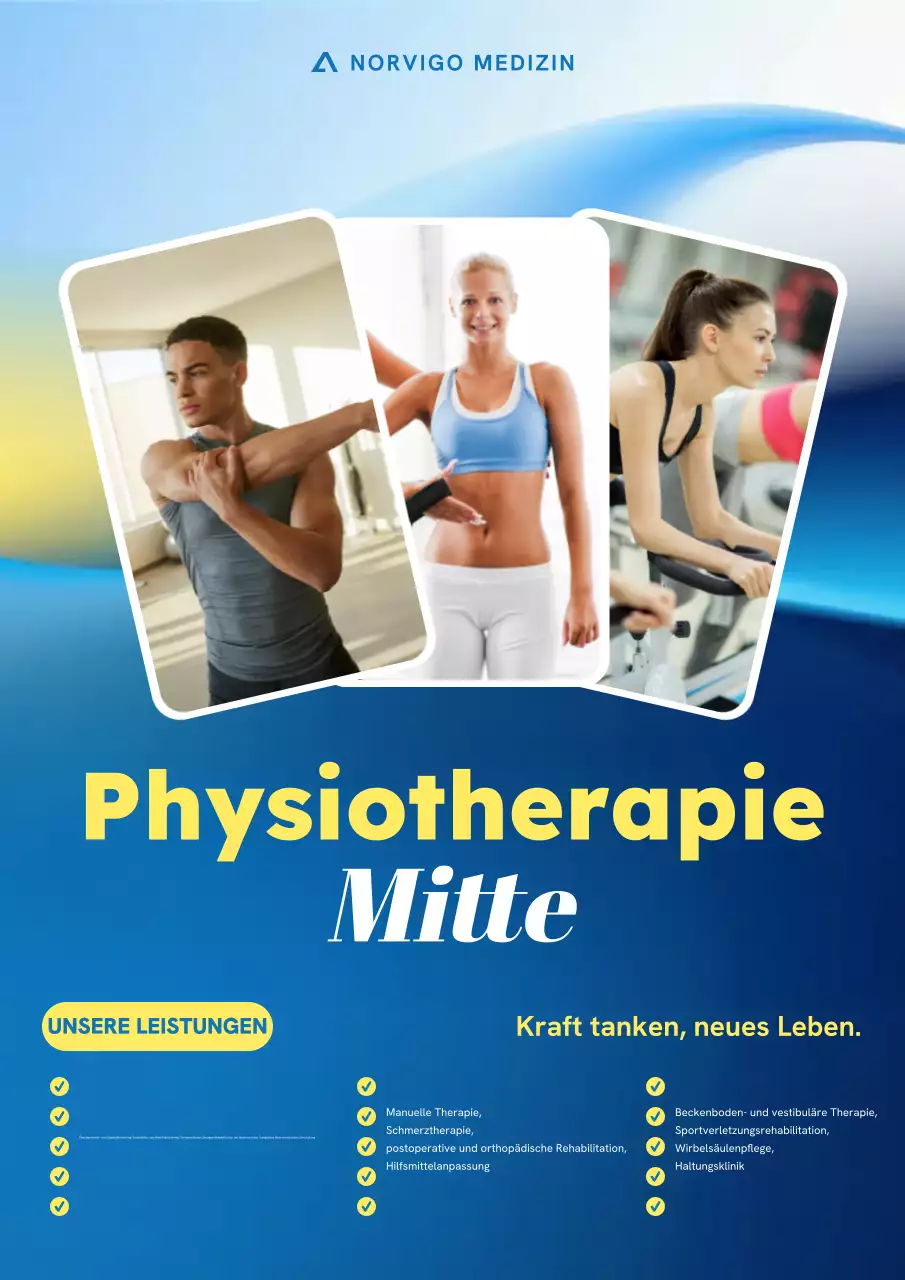 Werbeplakat für moderne blaue Physiotherapie