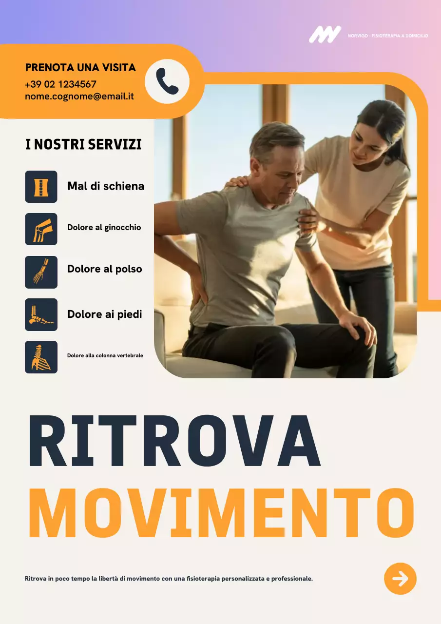 Manifesto promozionale della fisioterapia moderna arancione