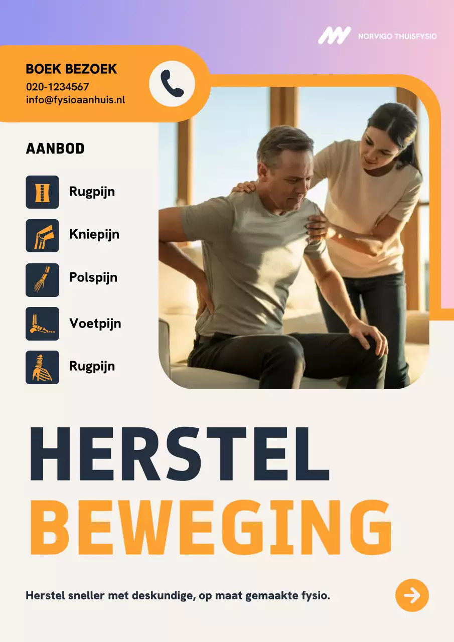 Oranje moderne fysiotherapie promotieposter