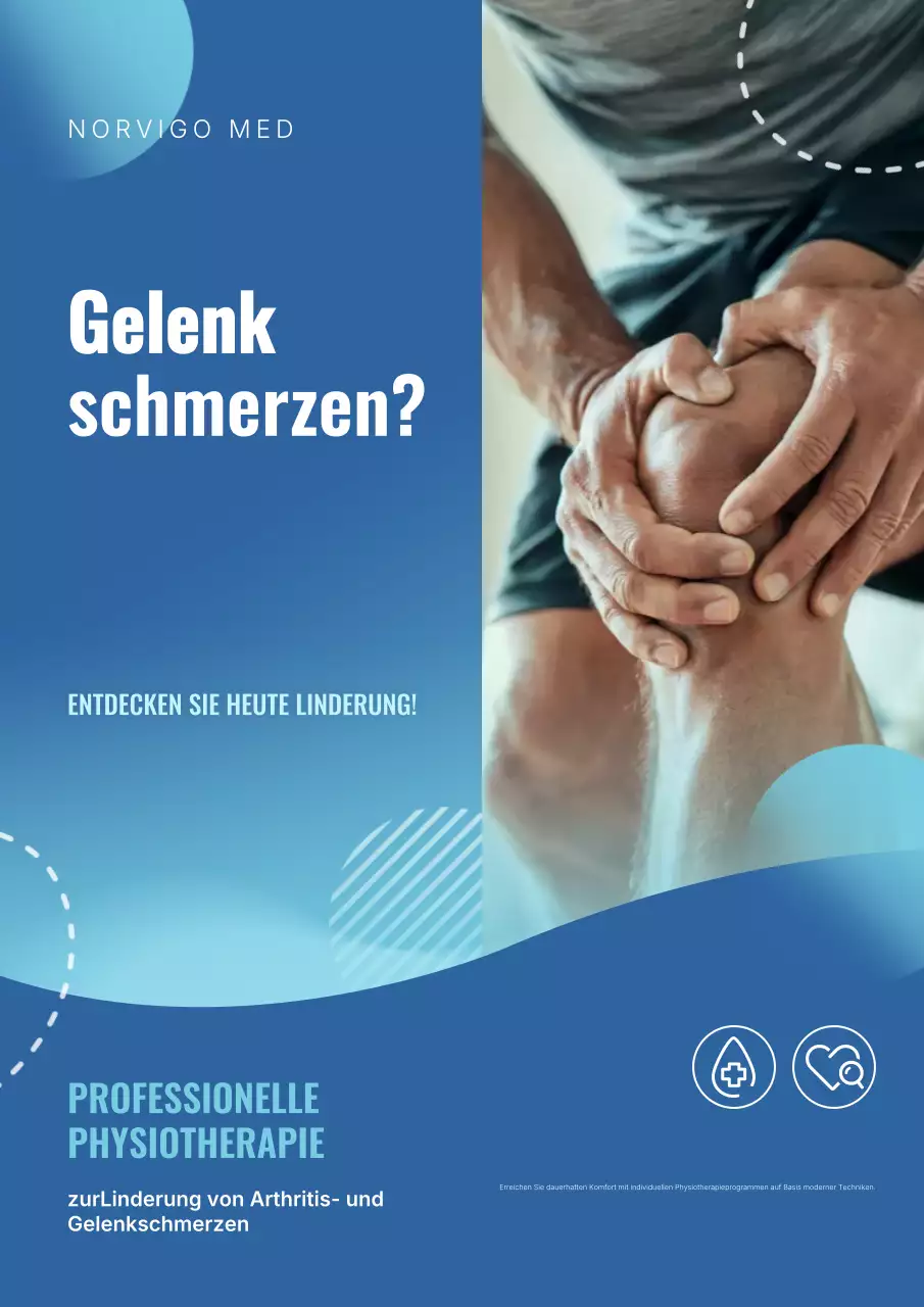 Werbeplakat für moderne Physiotherapie in Blau