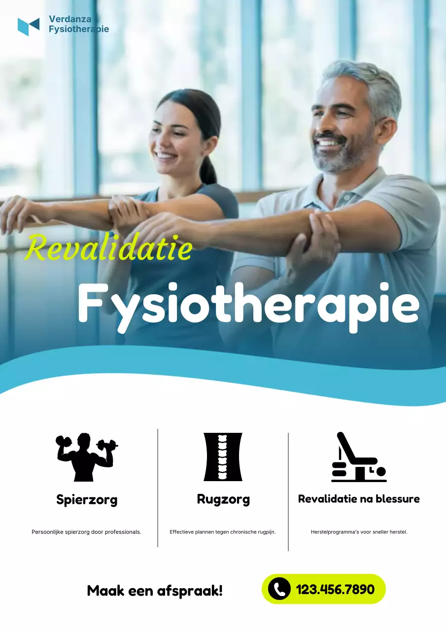 Blauwe moderne fysiotherapie-advertentieposter
