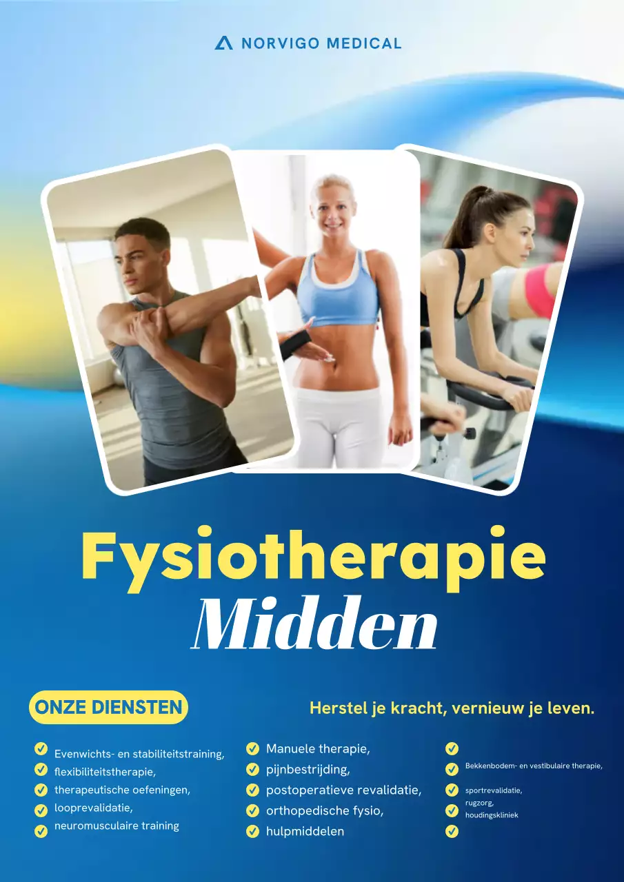 Blauwe moderne fysiotherapie promotieposter