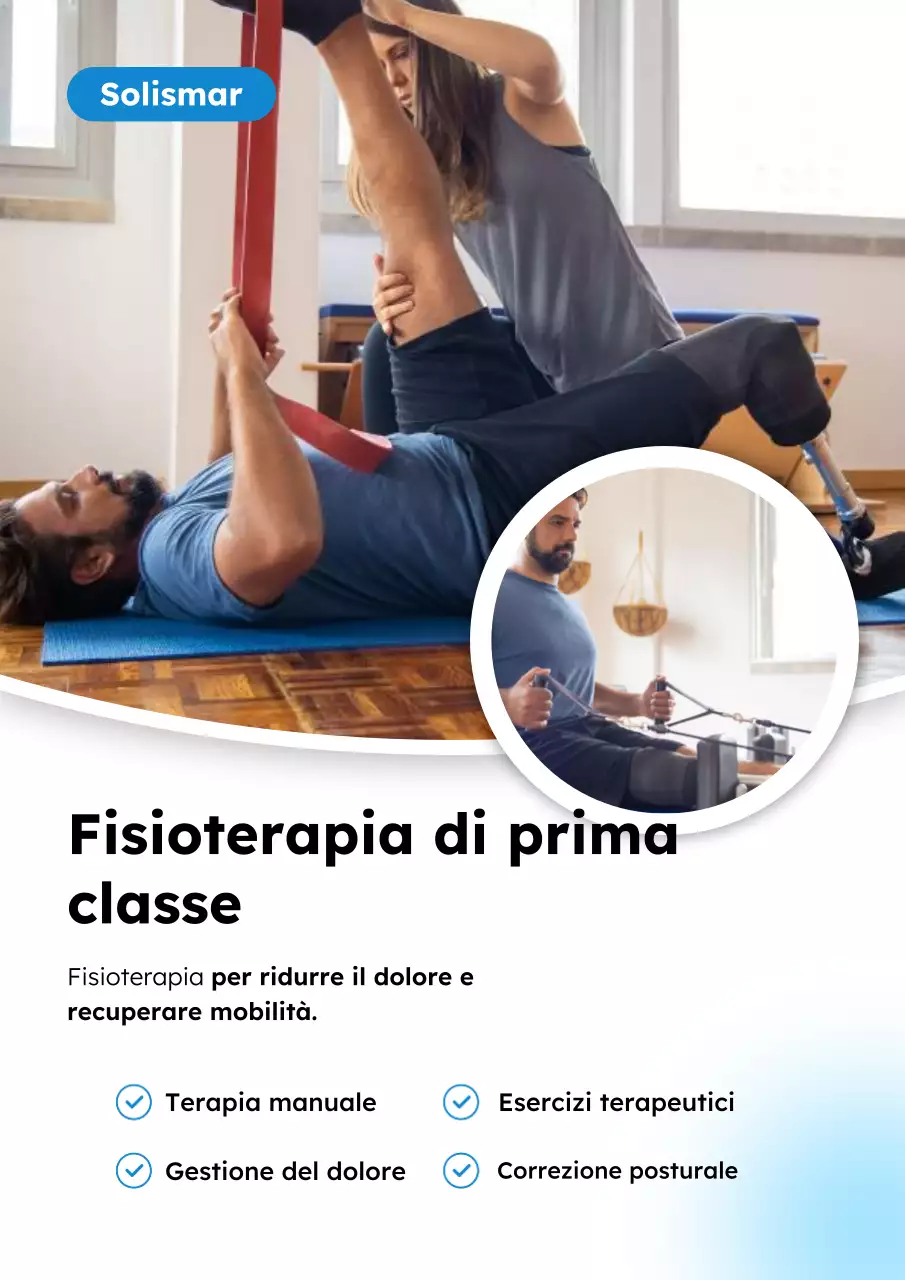 Manifesto promozionale della fisioterapia moderna blu