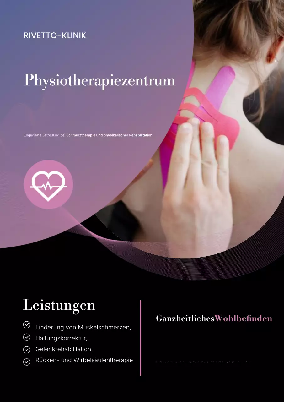 Werbeplakat für moderne Physiotherapie in Lila