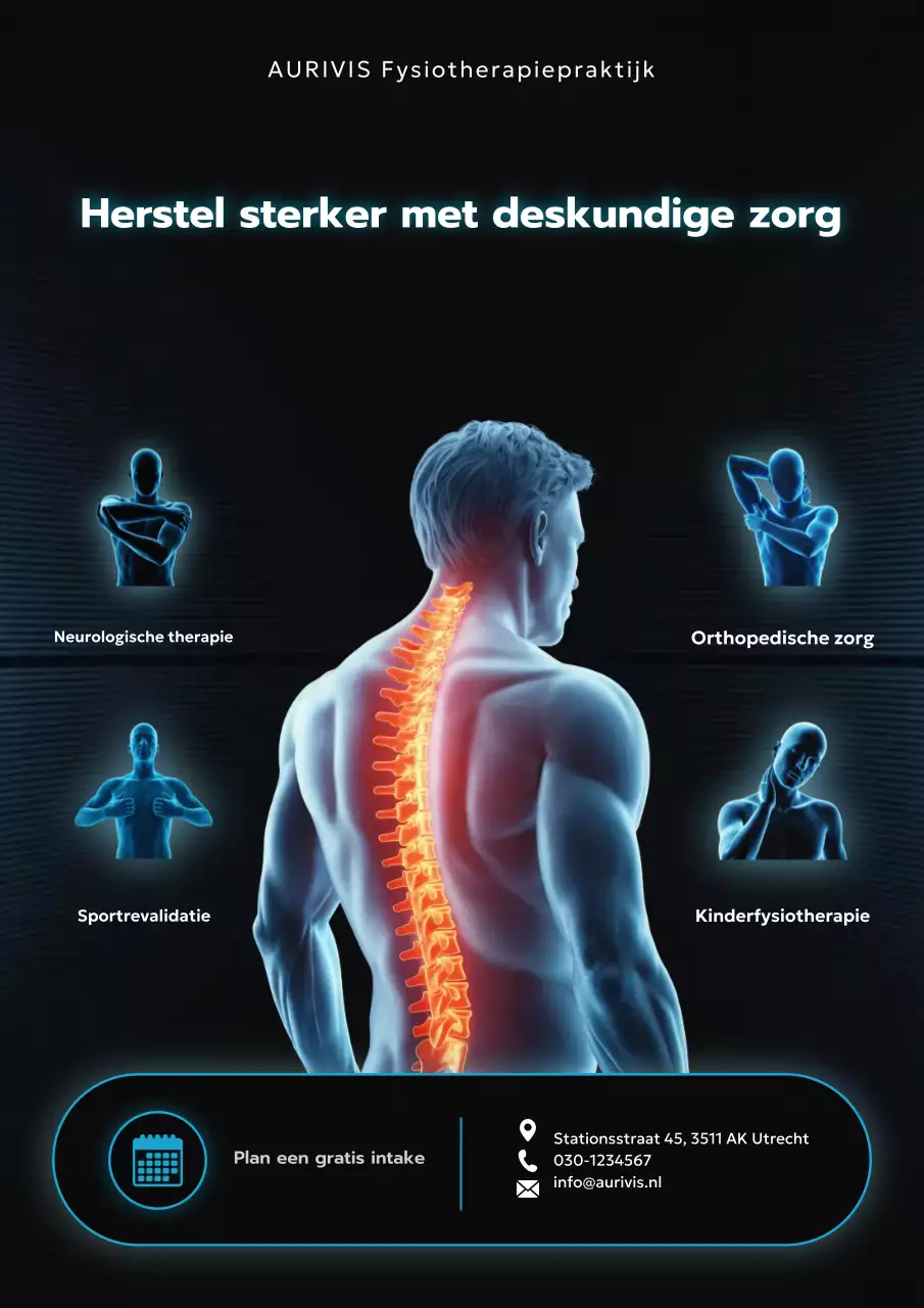 Blauwe moderne fysiotherapie promotieposter