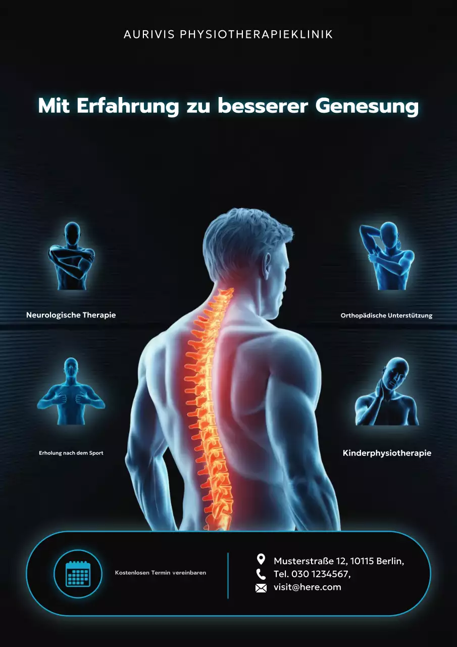 Werbeplakat für moderne blaue Physiotherapie