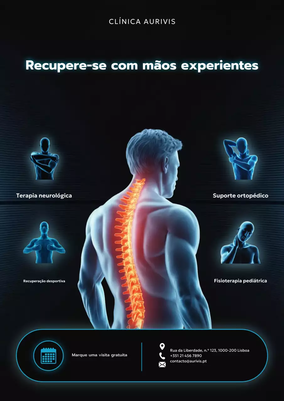 Pôster promocional azul da Modern Physiotherapy