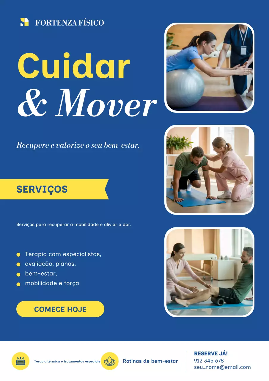 Pôster azul moderno de promoção do bem-estar