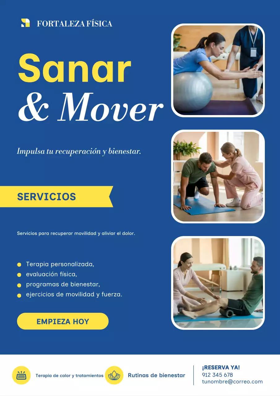 Póster promocional de bienestar moderno azul