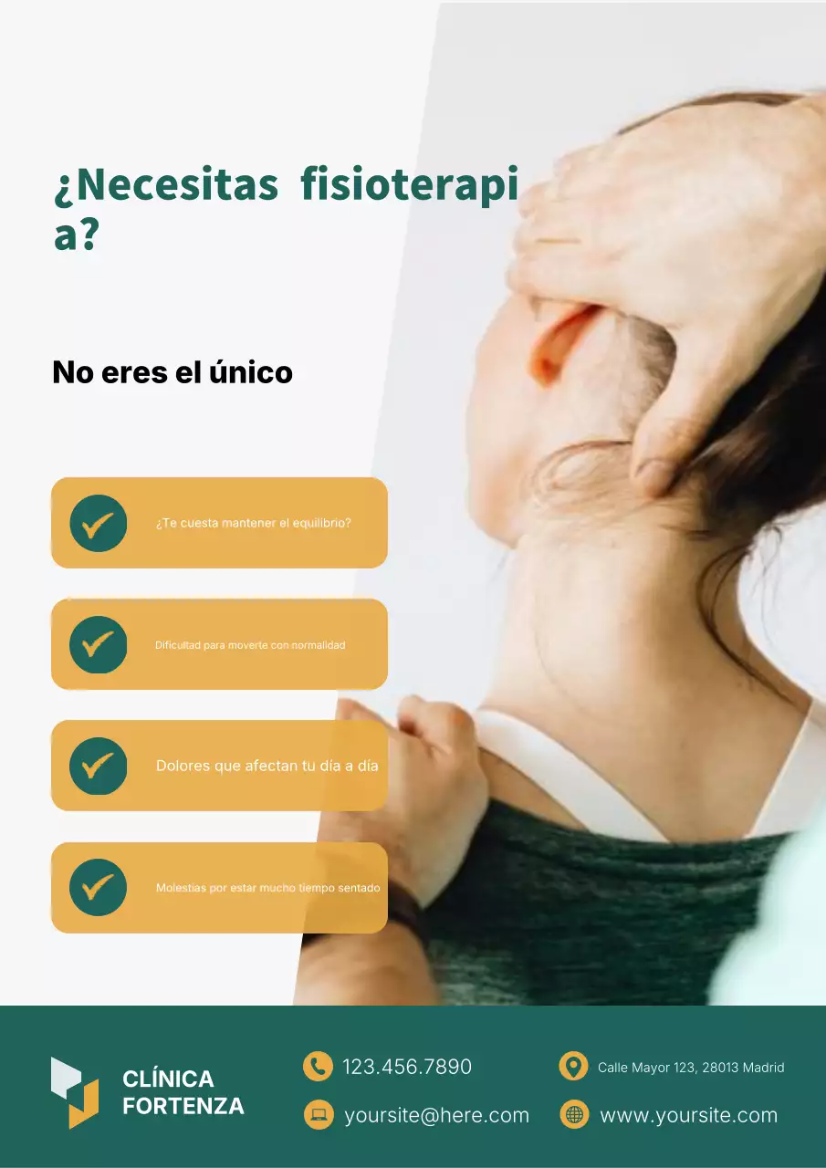 Póster publicitario de fisioterapia profesional Teal
