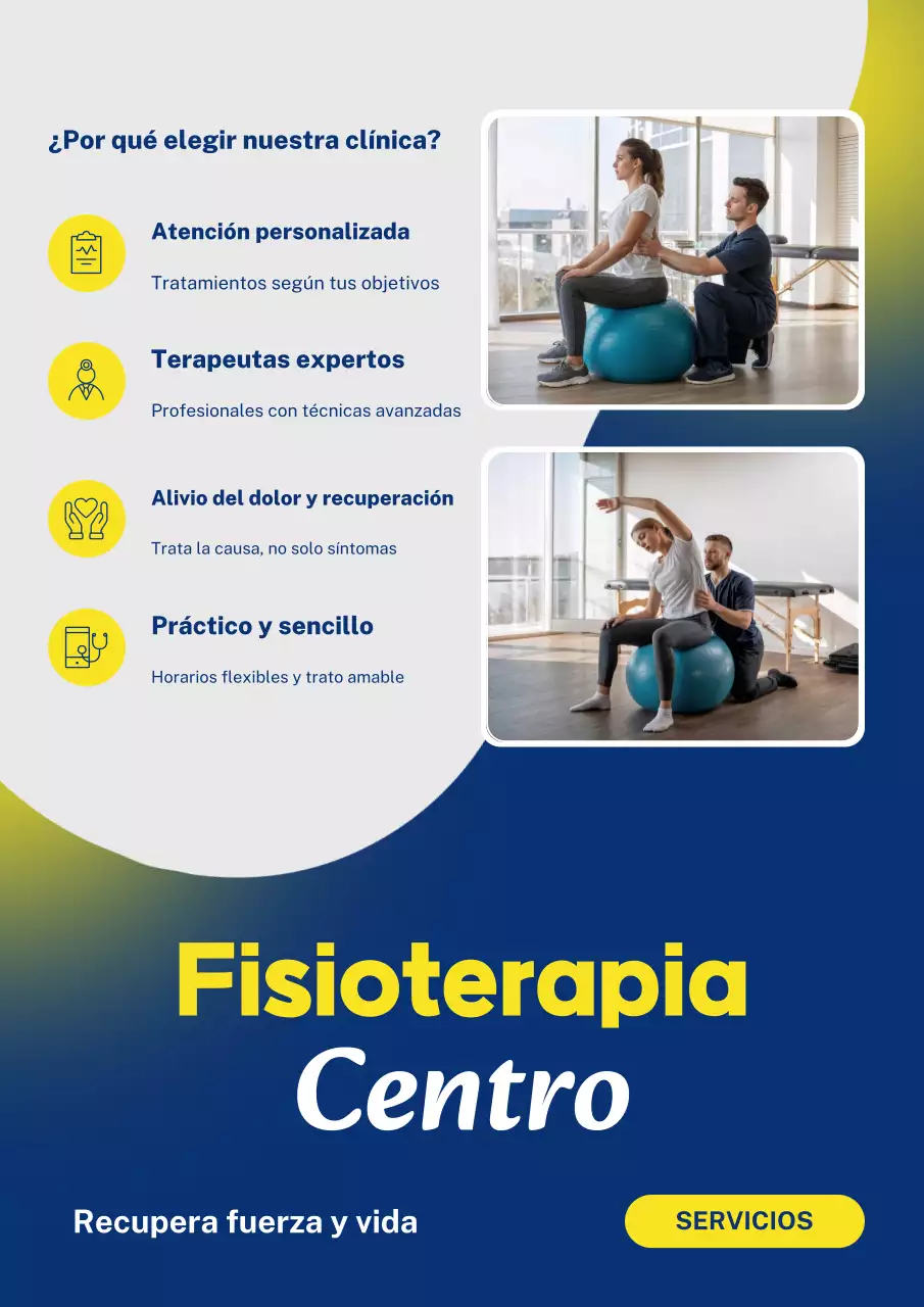 Póster promocional de fisioterapia moderna azul