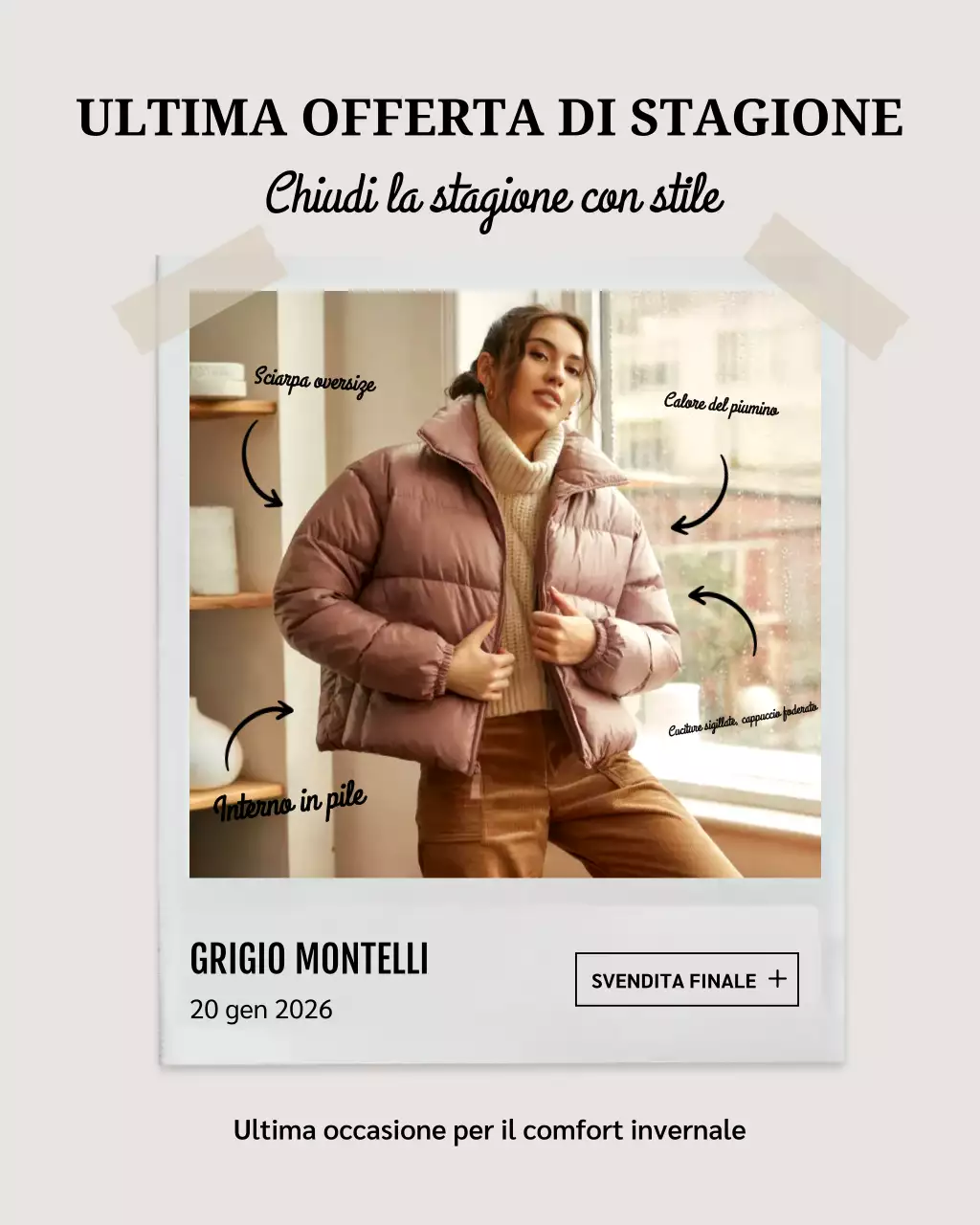 Post di Instagram sulla promozione dei saldi invernali moderni beige