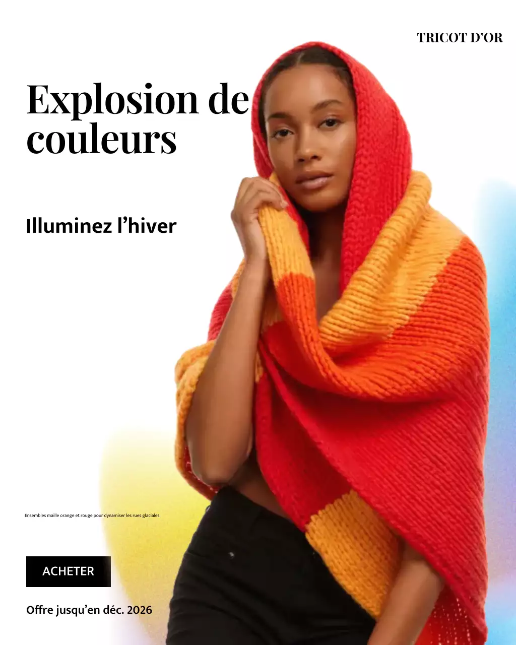 Publication Instagram d'une publicité pour des tricots tendance orange