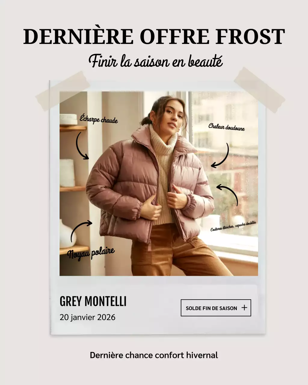 Publication Instagram de promotion des soldes d'hiver beiges modernes