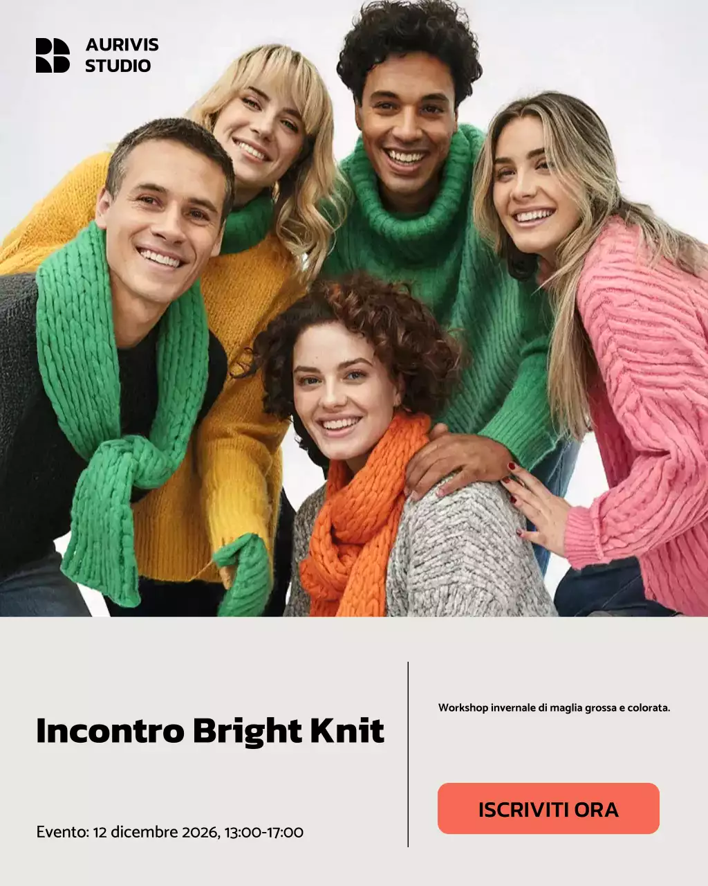 Post Instagram dell'evento di maglieria alla moda e colorata