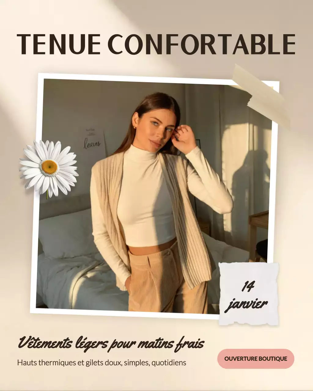 Publication Instagram d'une publicité minimaliste beige