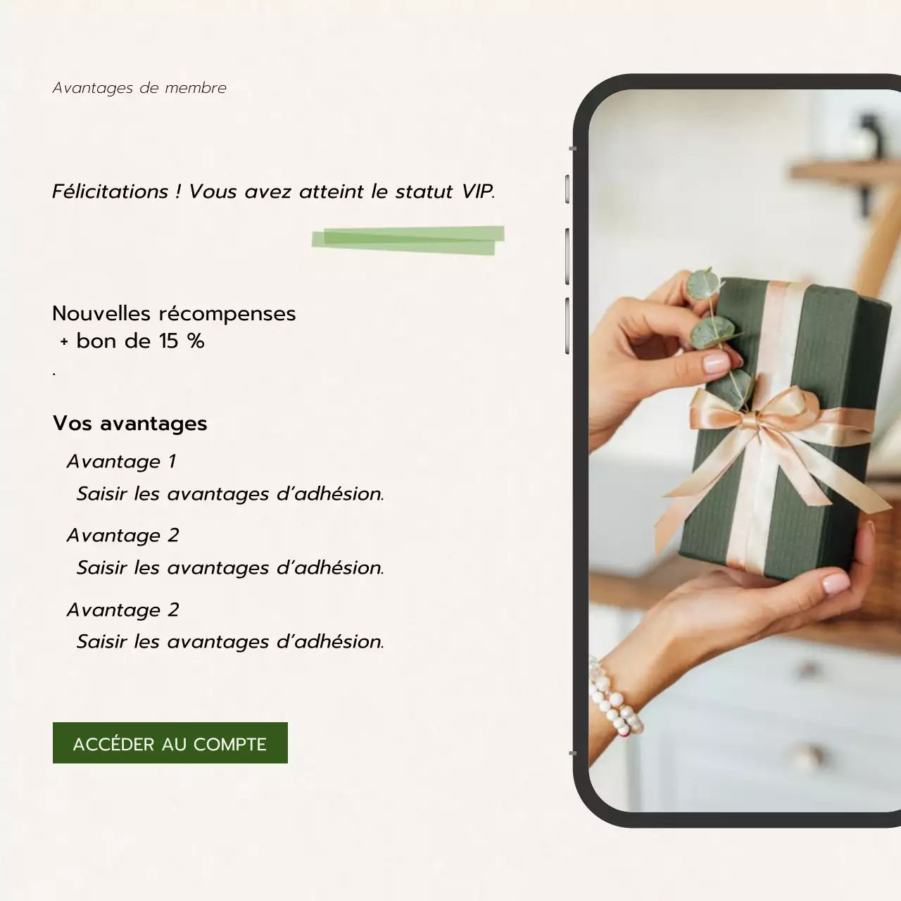 annonce de récompense d'adhésion verte moderne