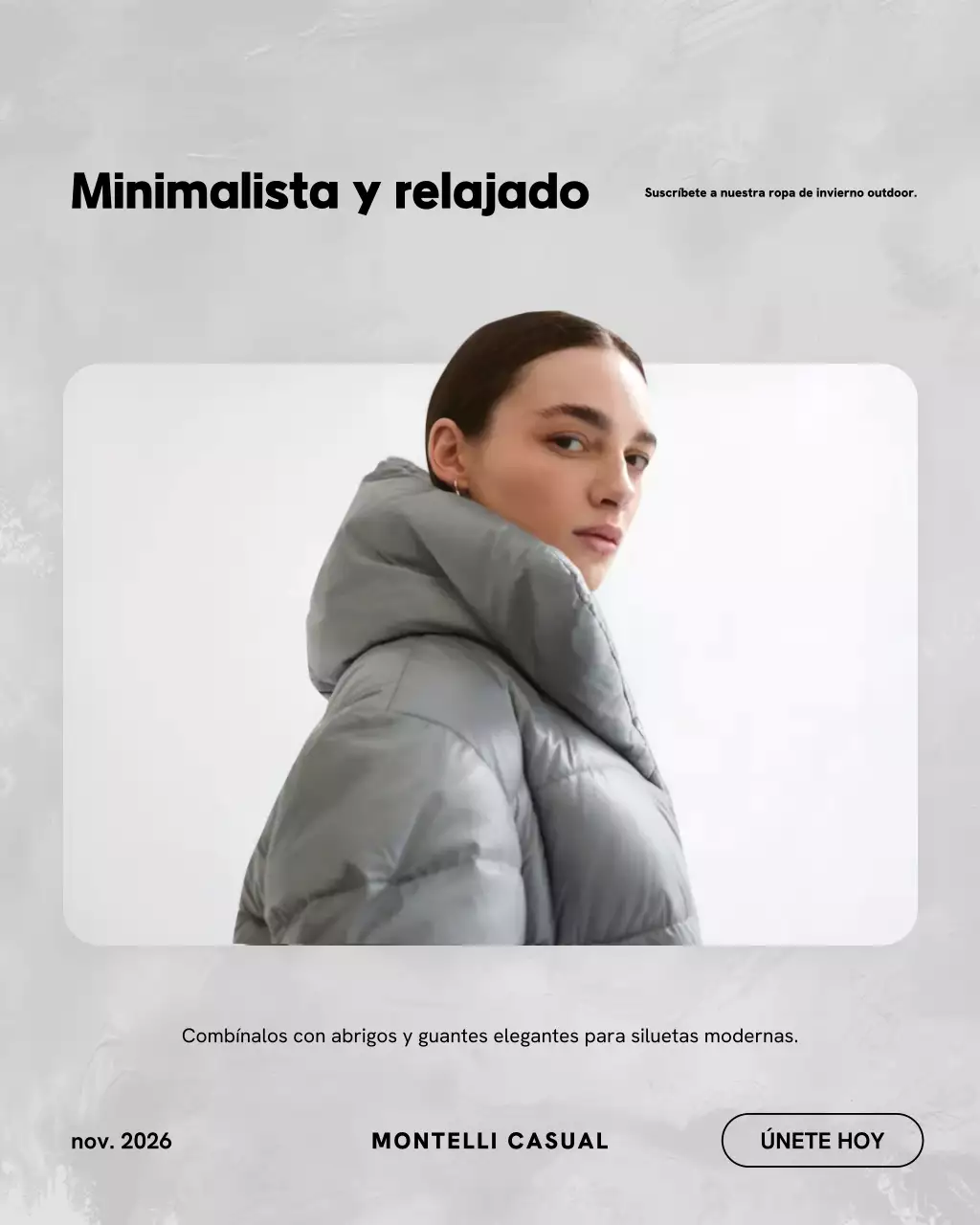 Publicación de Instagram de la promoción de invierno minimalista gris