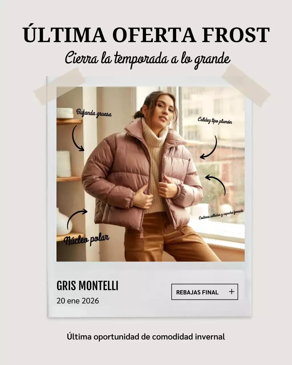 Publicación de Instagram de la promoción de rebajas de invierno modernas en beige