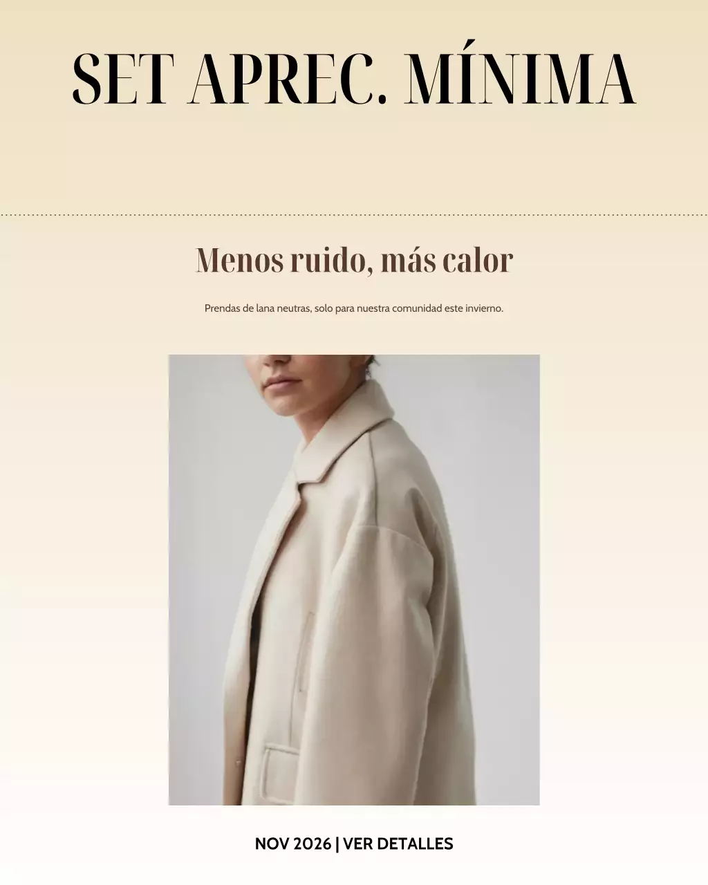 Publicación de Instagram de promoción de moda minimalista en beige
