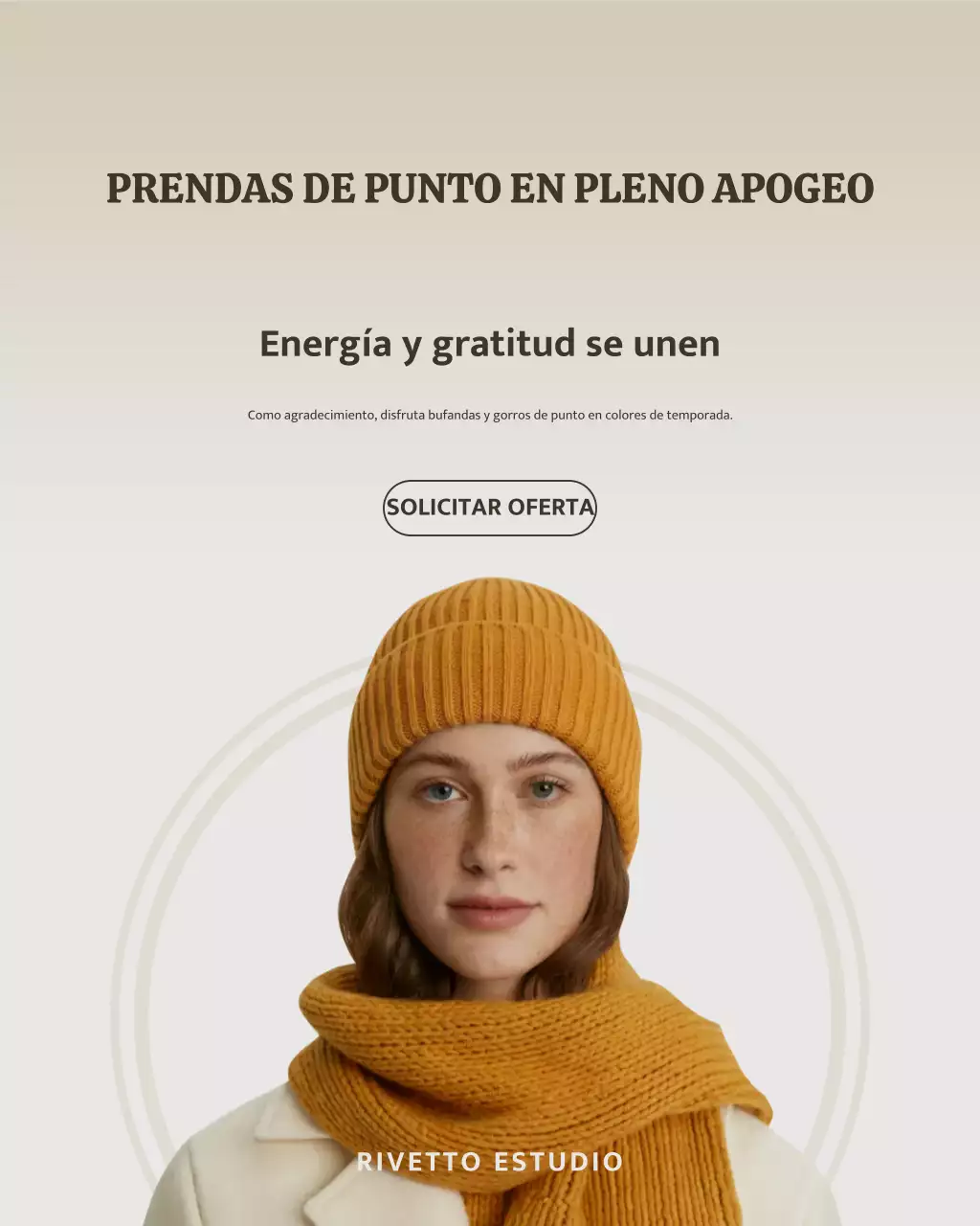 Publicación de Instagram sobre la promoción de prendas de punto modernas con mostaza