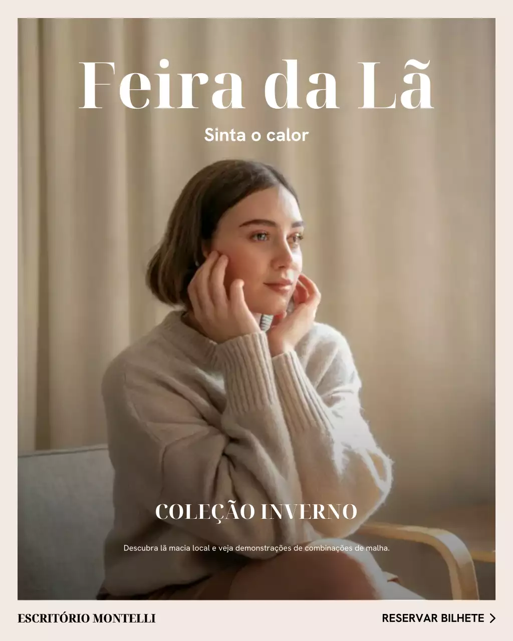 Postagem no Instagram do evento de lã elegante bege
