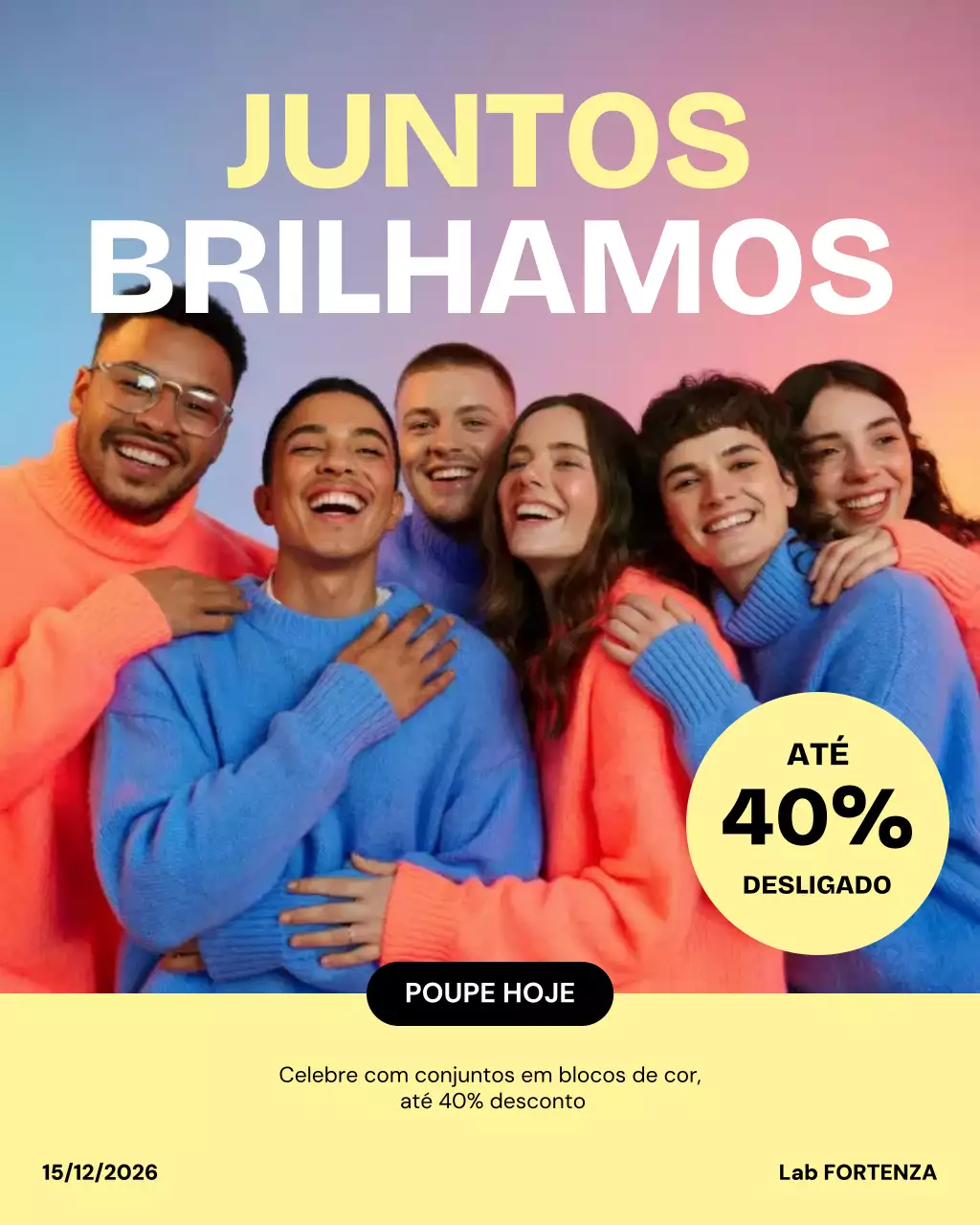 Postagem no Instagram sobre liquidação de moda colorida e moderna