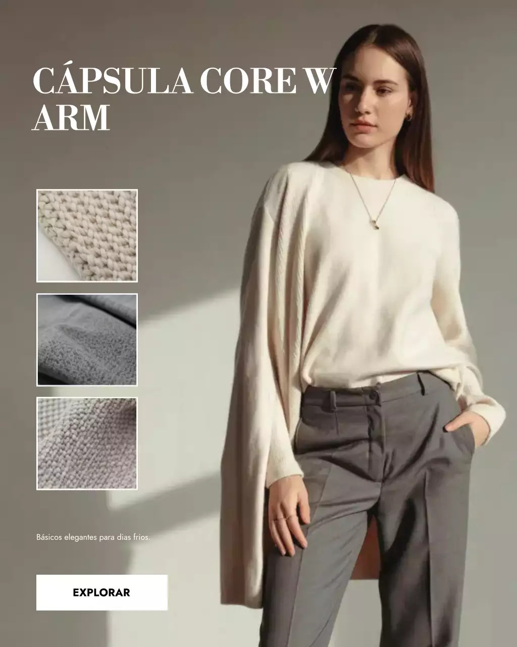 Publicação de moda minimalista bege no Instagram