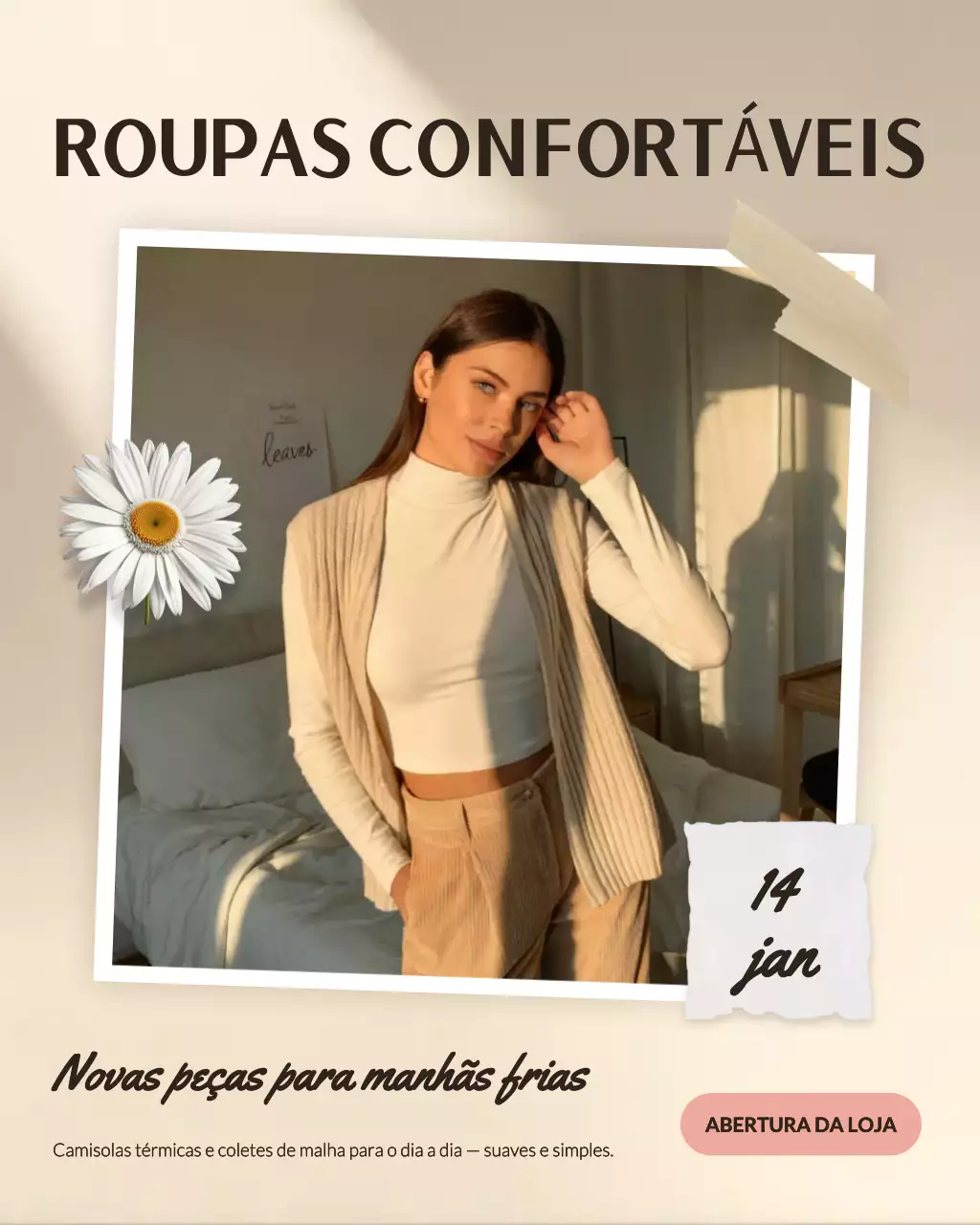Publicação de moda minimalista bege no Instagram