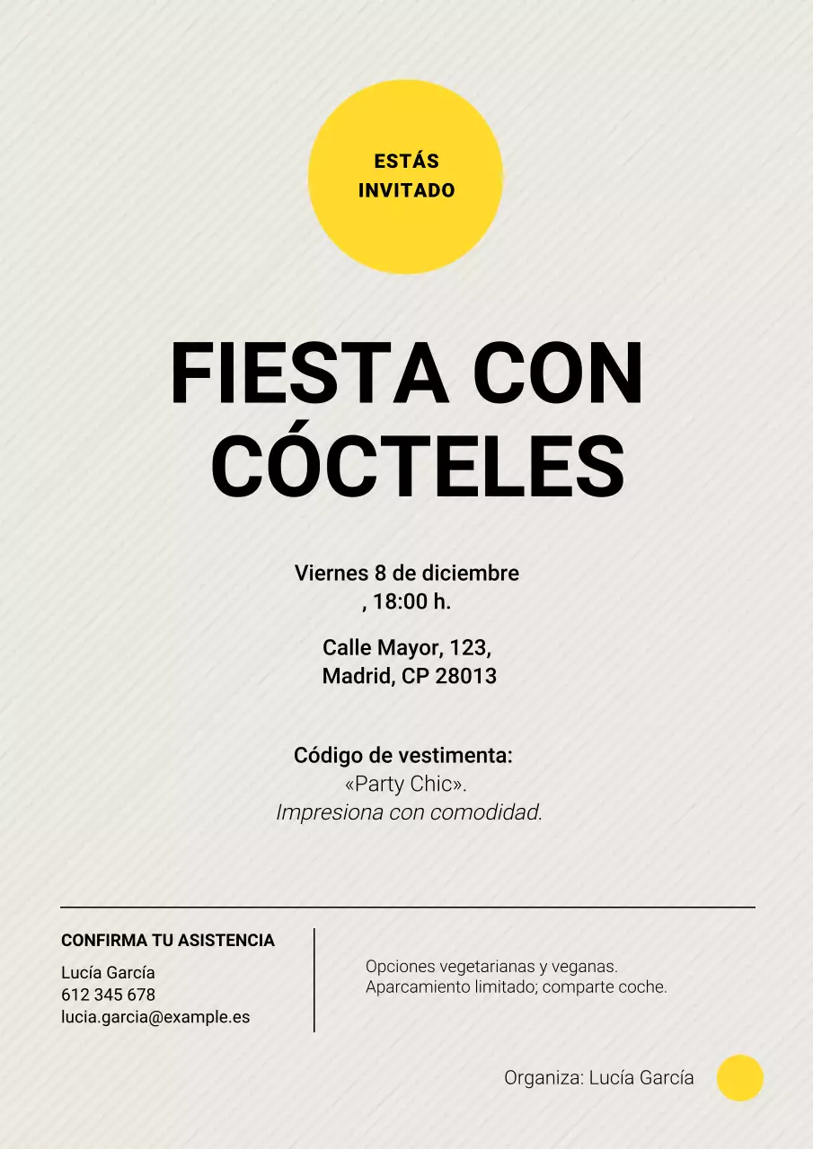 Invitación de fiesta moderna amarilla