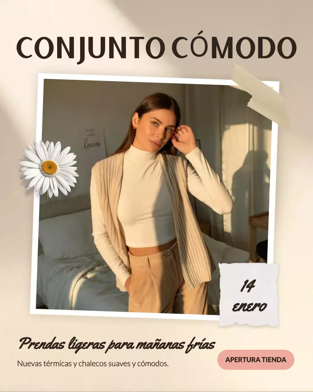 Publicación de Instagram sobre publicidad de moda minimalista en beige