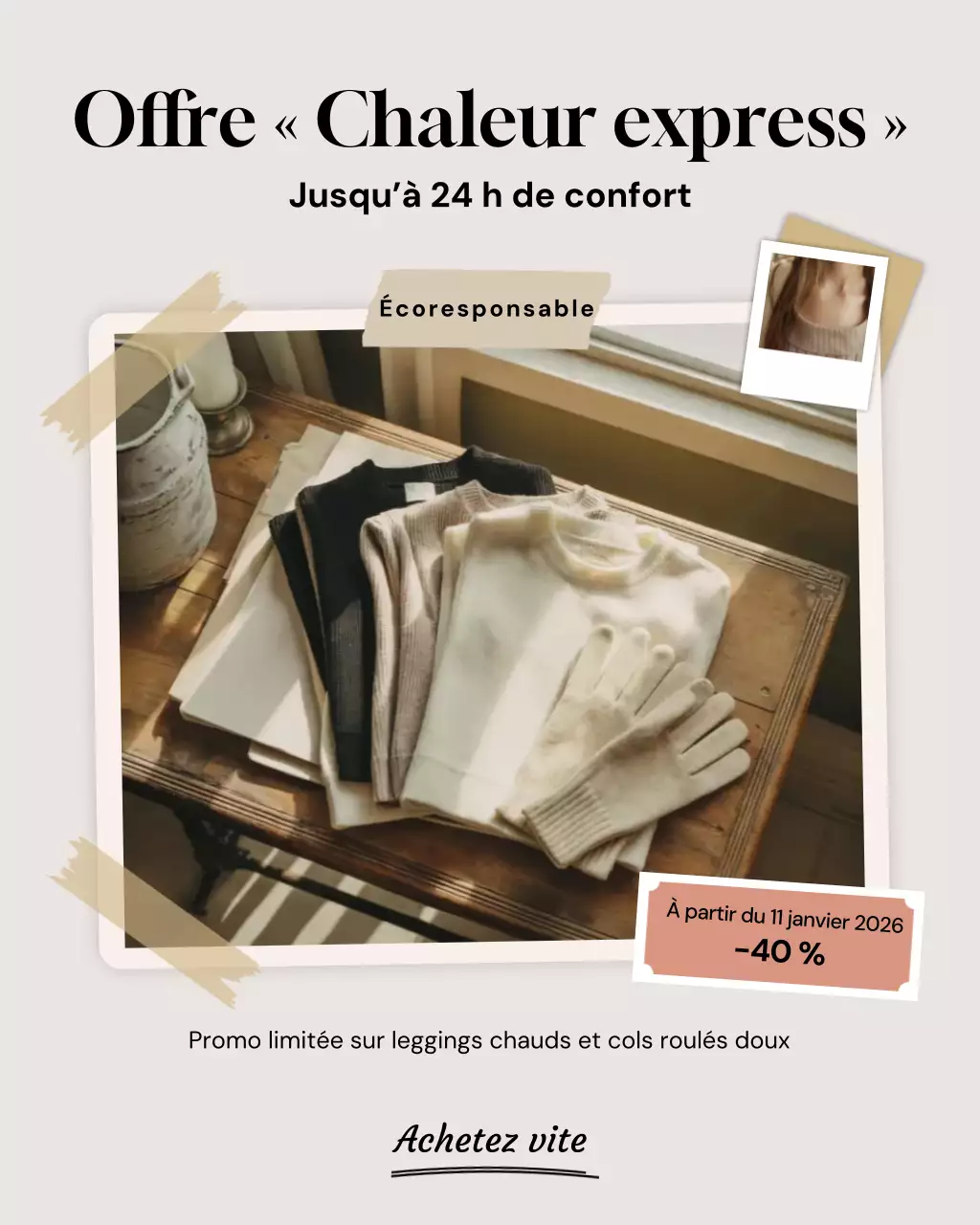 Publication Instagram de promotion des soldes d'hiver beiges modernes