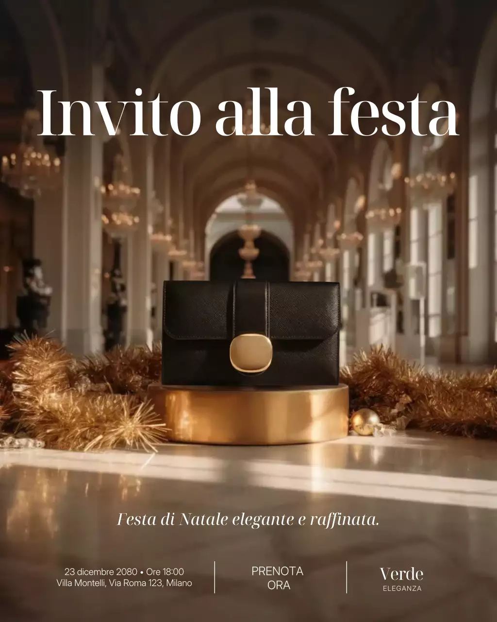 Post Instagram con invito elegante per le feste in nero