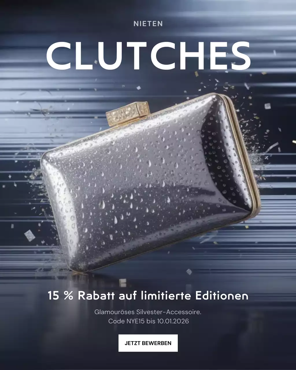 Instagram-Post zur Promotion einer eleganten silbernen Clutch