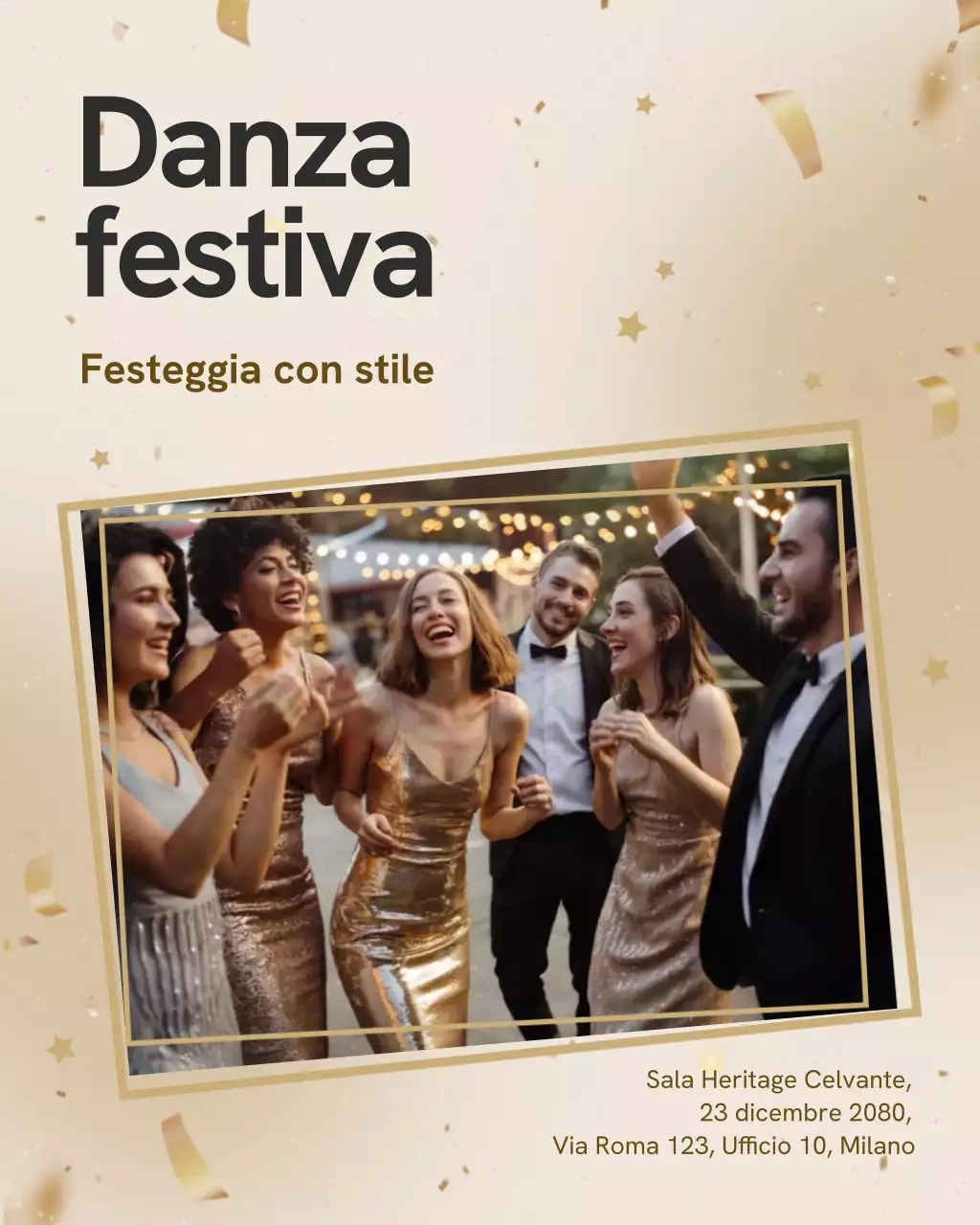 Post Instagram con invito a un ballo elegante in oro