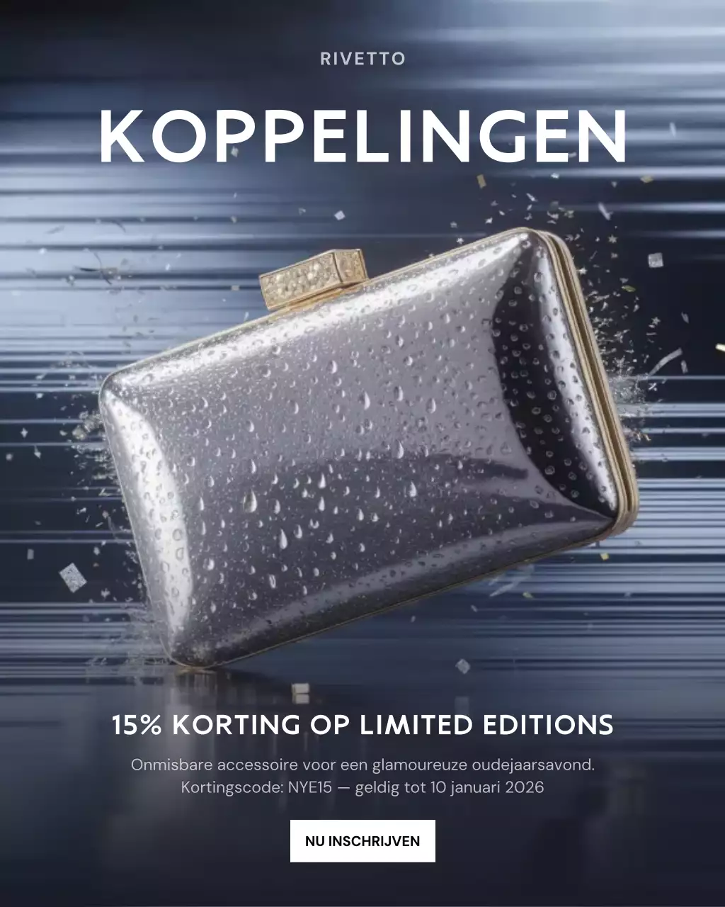Instagram-bericht over de promotie van een elegante zilveren clutch