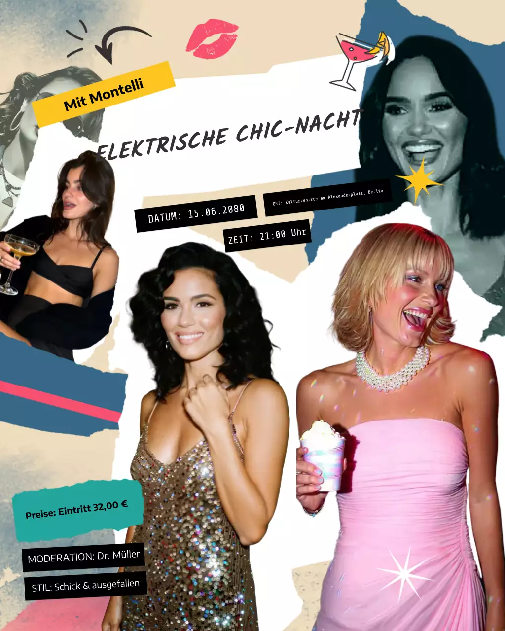 Farbenfroher Retro-Partyeinladungs-Instagram-Post