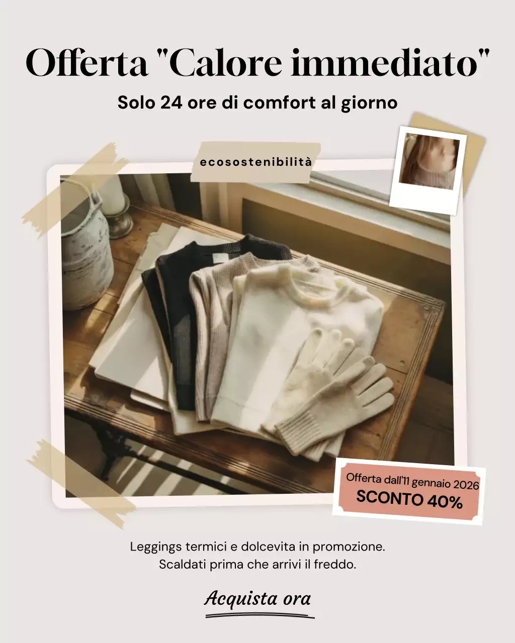 Post di Instagram sulla promozione dei saldi invernali moderni beige
